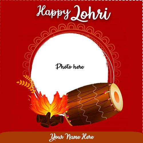 Happy Lohri 2024 Festival Photo Frame With Name