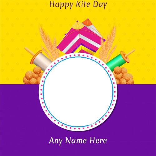 Happy Kite Flying Festival 2024 Photo Frame With Name