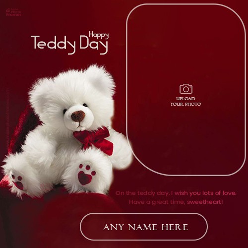Happy Valentine Teddy Day 2024 Photo Frame With Name