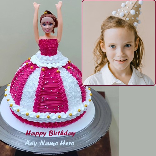 Barbie Doll Girl Birthday Cake With Name And Photo