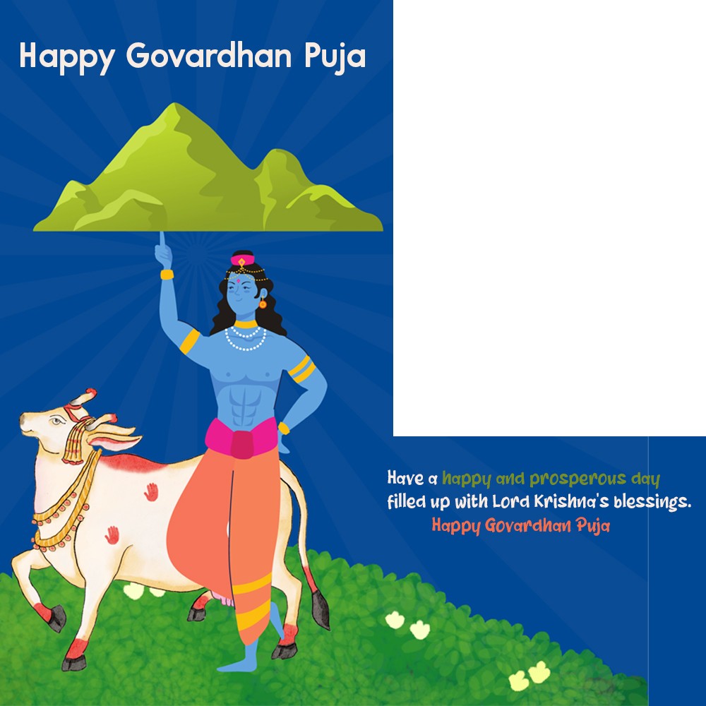 Govardhan Puja 2024 Wishes Greeting Card Picture With Photo Frame Download