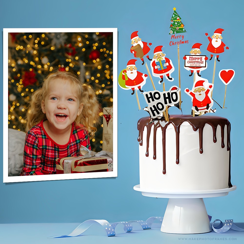 Custom Santa Claus Christmas Tree Cake With Photo