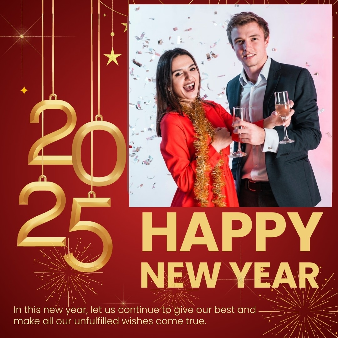 Happy New Year 2025 Greeting Photo Frame With Name Maker Online