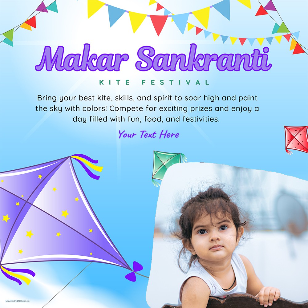 Flying Kite Festival Makar Sankranti 2025 Picture Frame With Name Edit